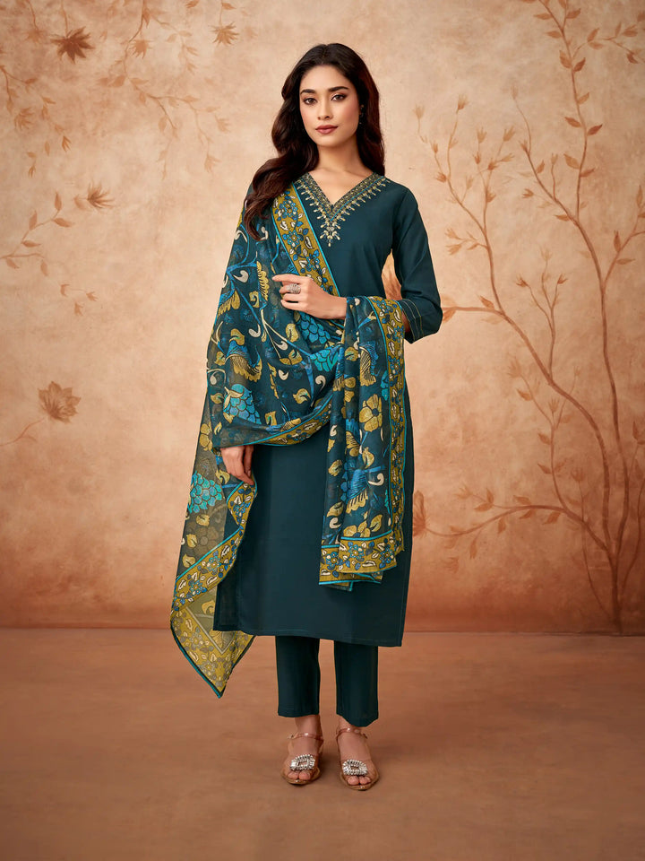 Teal Blue Viscose Chanderi Salwar Kameez for Women | Elegant Traditional Ethnic Wear