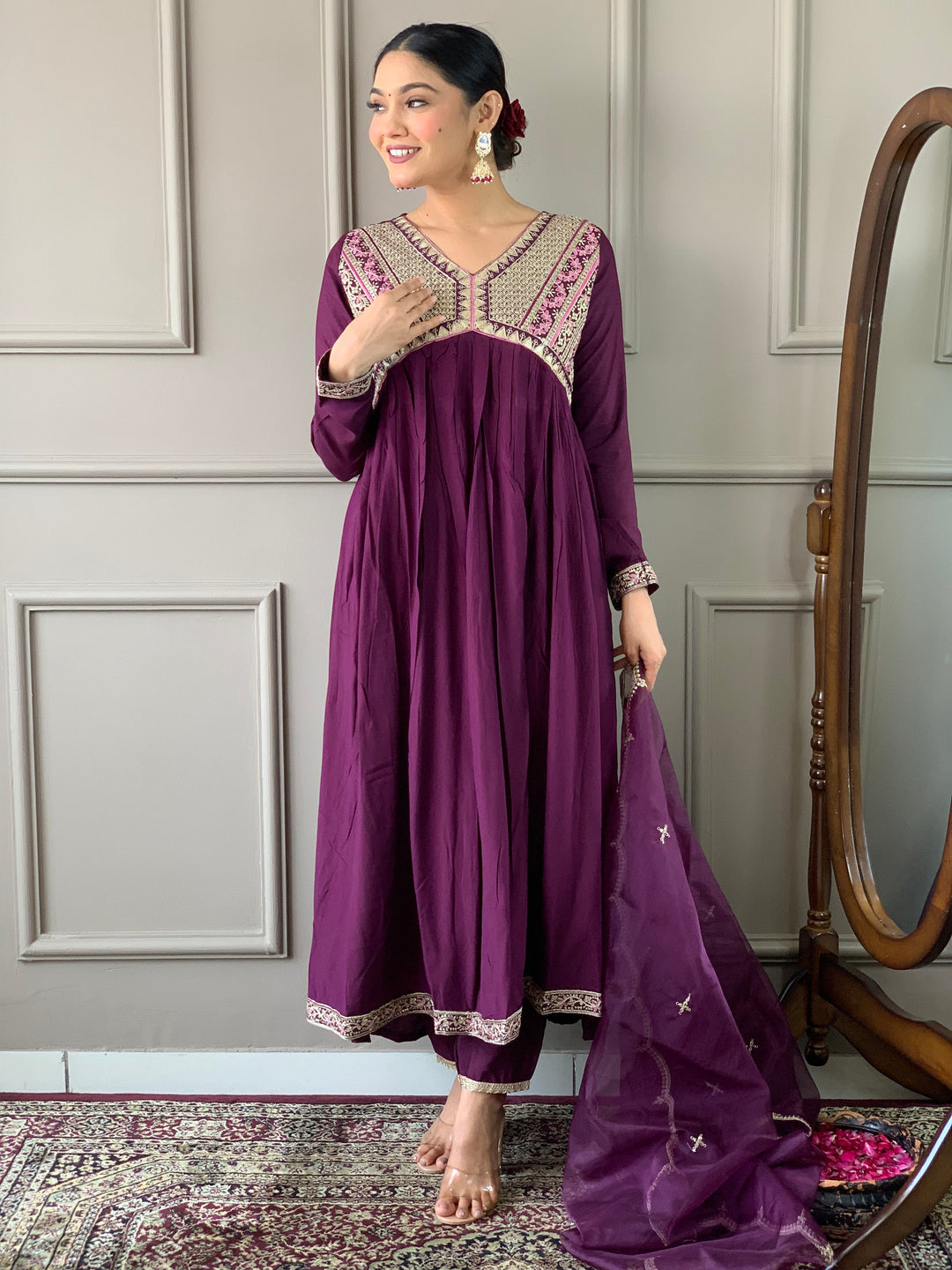 Elegant Wine Viscose Silk Salwar Kameez for Women | Premium Traditional Ethnic Wear