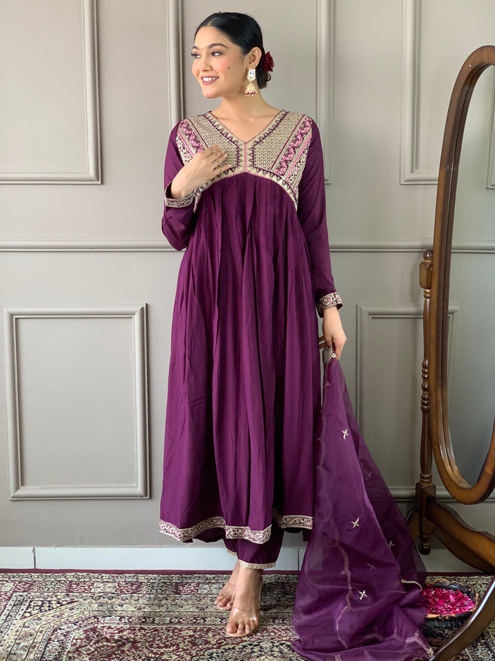 Elegant Wine Viscose Silk Salwar Kameez for Women | Premium Traditional Ethnic Wear
