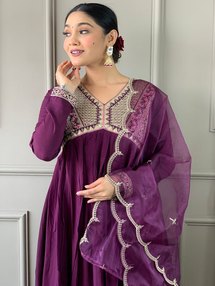 Elegant Wine Viscose Silk Salwar Kameez for Women | Premium Traditional Ethnic Wear