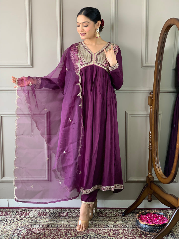 Elegant Wine Viscose Silk Salwar Kameez for Women | Premium Traditional Ethnic Wear