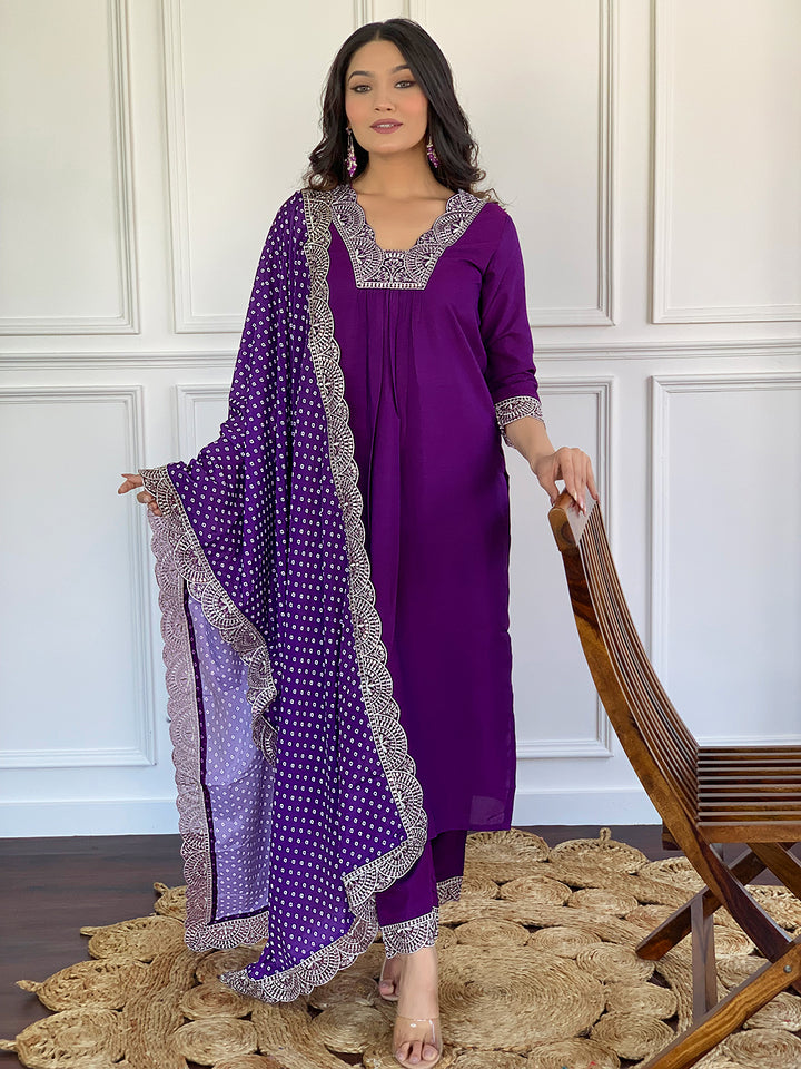 Purple Viscose Silk Salwar Kameez for Women | Premium Traditional Ethnic Wear