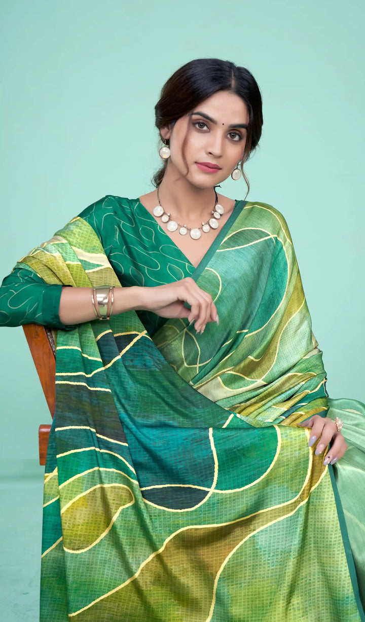 Green Crepe Soft Silk Designer Saree | Digital Printed