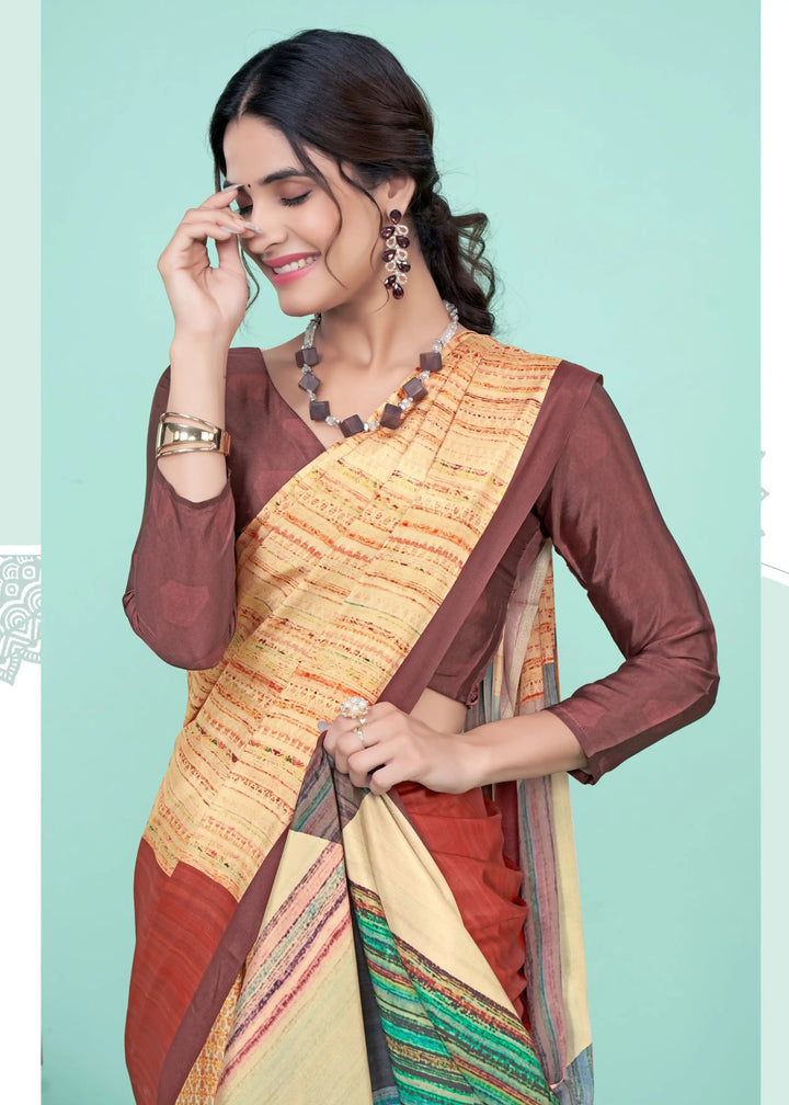 Yellow Crepe Soft Silk Saree | Designer Digital Printed