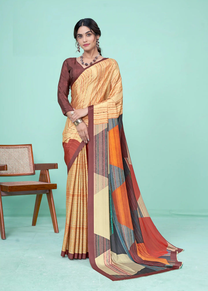 Yellow Crepe Soft Silk Saree | Designer Digital Printed