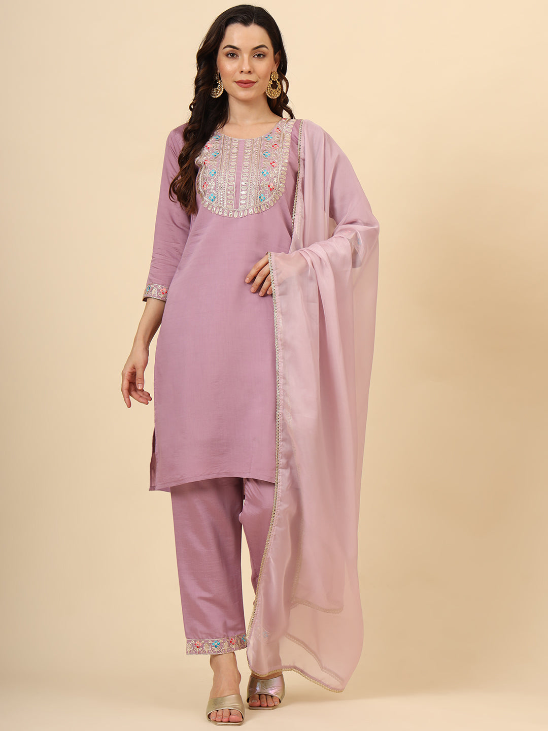Silk Blend Salwar Kameez | Elegant Embellished Detailing for Ethnic Wear