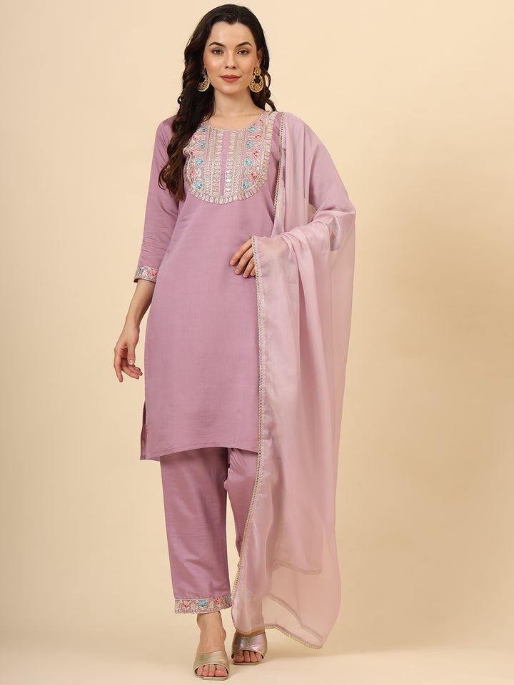 Silk Blend Salwar Kameez | Elegant Embellished Detailing for Ethnic Wear
