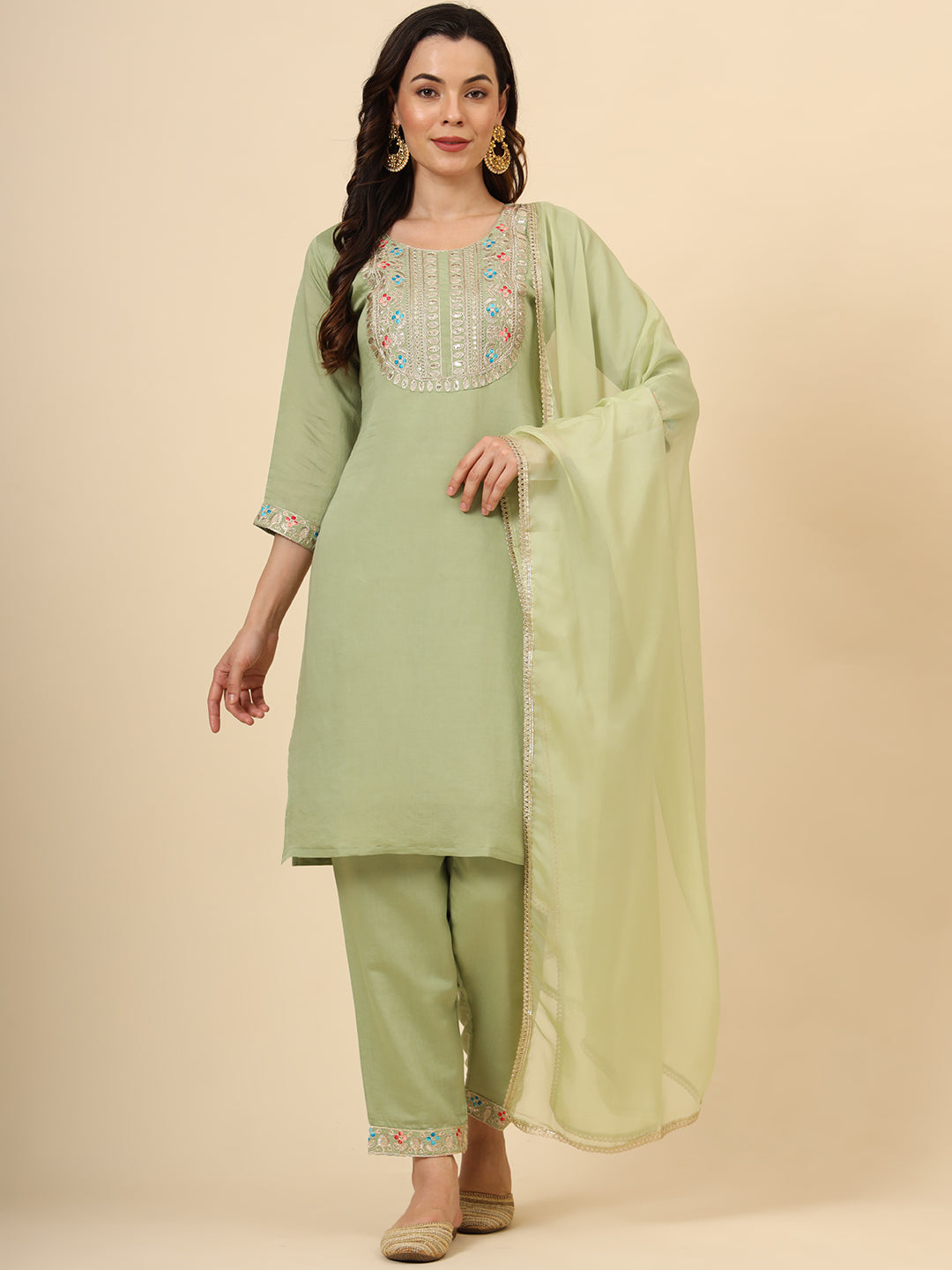 Silk Blend Salwar Kameez | Elegant Embellished Detailing for Ethnic Wear