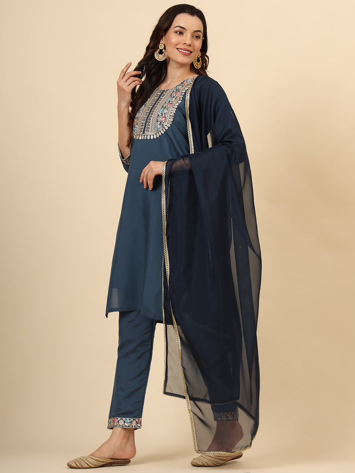 Silk Blend Salwar Kameez | Elegant Embellished Detailing for Ethnic Wear