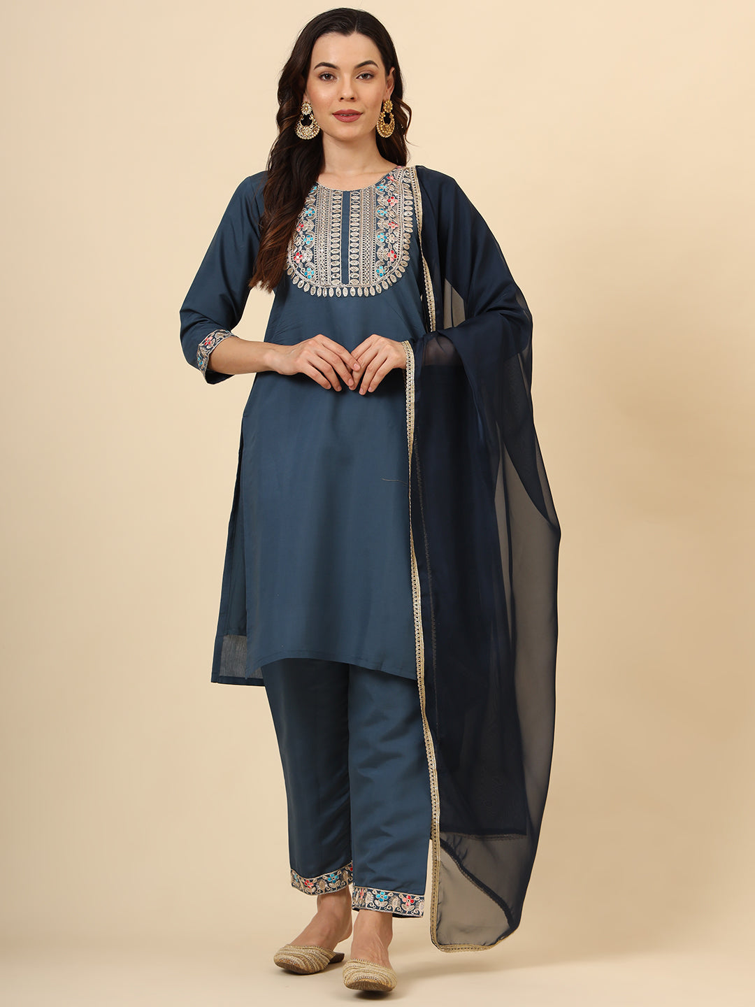 Silk Blend Salwar Kameez | Elegant Embellished Detailing for Ethnic Wear
