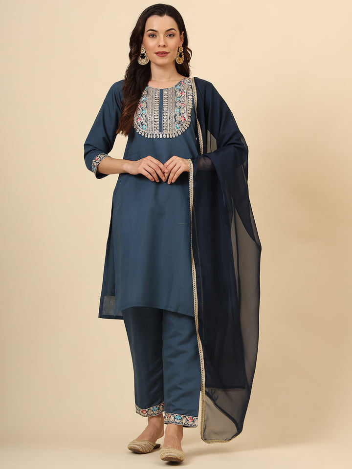 Silk Blend Salwar Kameez | Elegant Embellished Detailing for Ethnic Wear