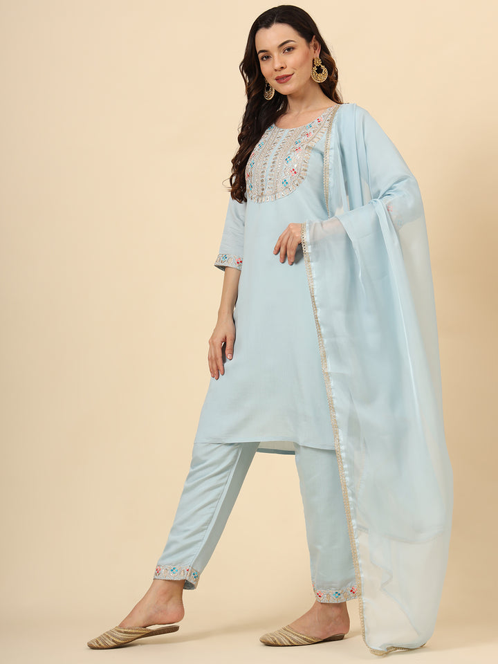 Silk Blend Salwar Kameez | Elegant Embellished Detailing for Ethnic Wear