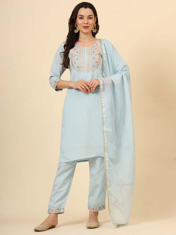 Silk Blend Salwar Kameez | Elegant Embellished Detailing for Ethnic Wear