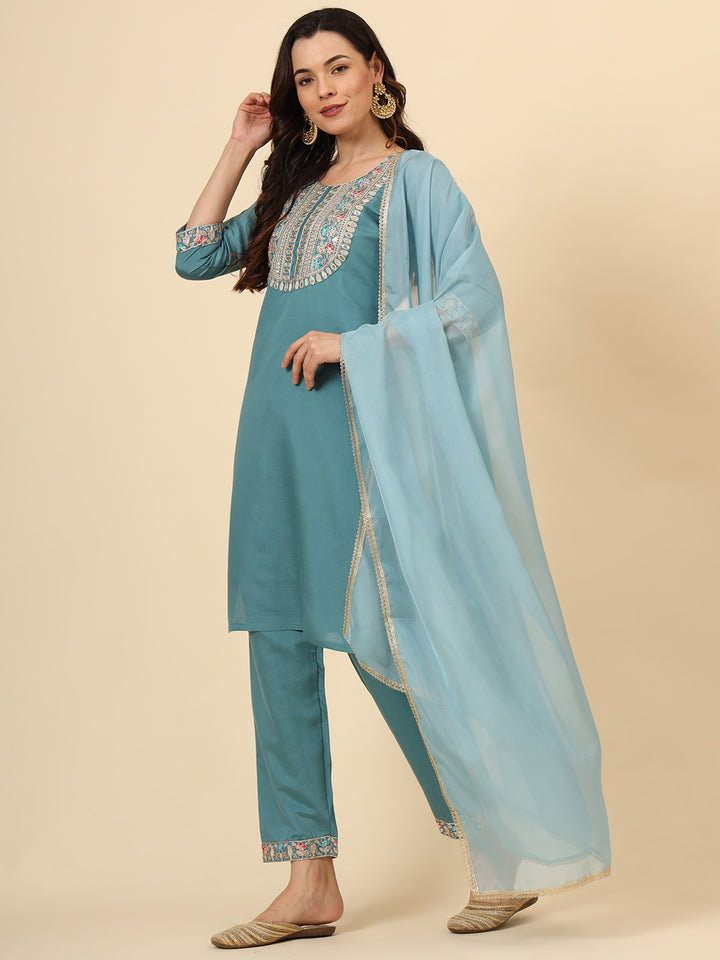 Silk Blend Salwar Kameez | Elegant Embellished Detailing for Ethnic Wear