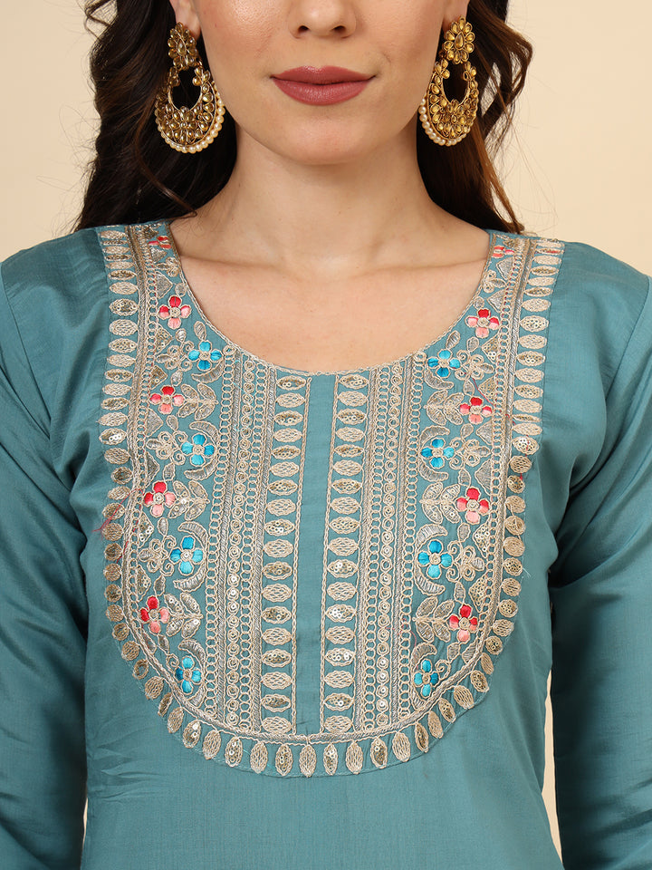 Silk Blend Salwar Kameez | Elegant Embellished Detailing for Ethnic Wear