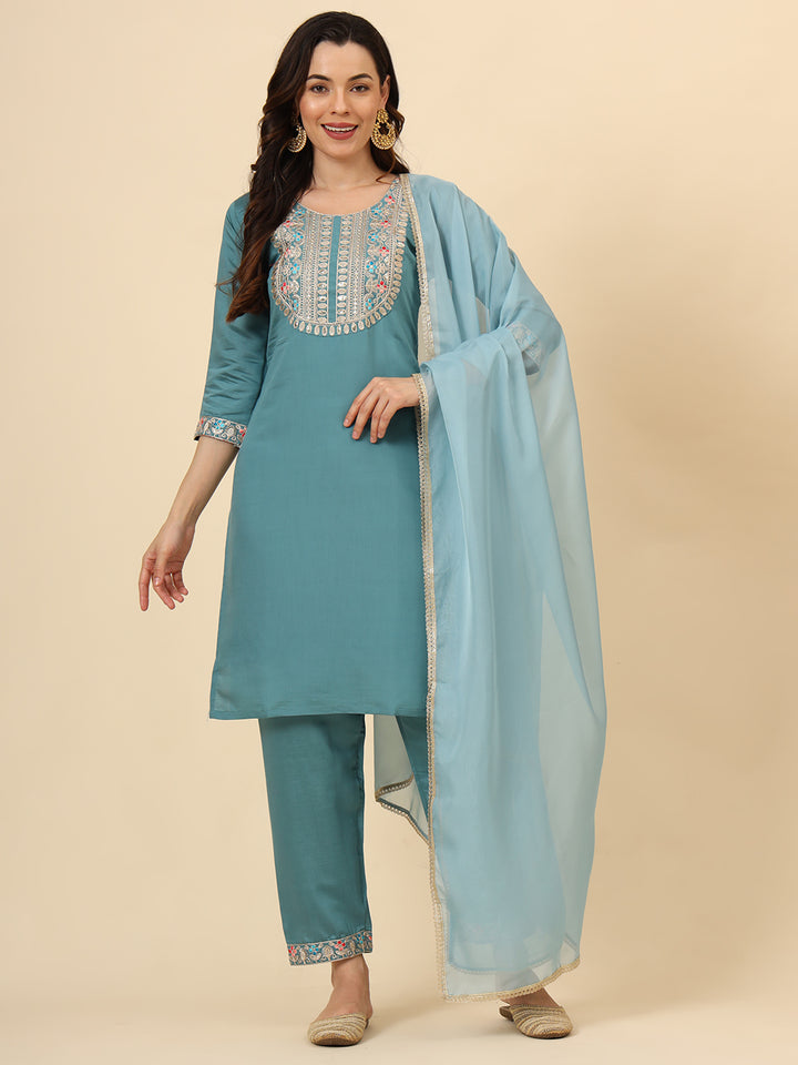 Silk Blend Salwar Kameez | Elegant Embellished Detailing for Ethnic Wear