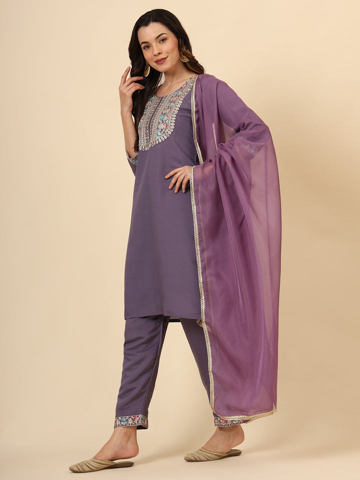 Silk Blend Salwar Kameez | Elegant Embellished Detailing for Ethnic Wear