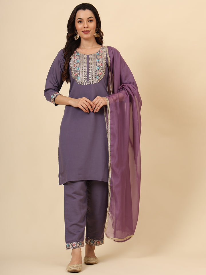 Silk Blend Salwar Kameez | Elegant Embellished Detailing for Ethnic Wear