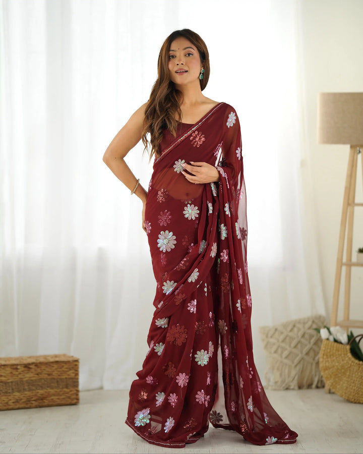 Elegant Faux Georgette Saree with | Unmatched Beauty for Grand Occasions