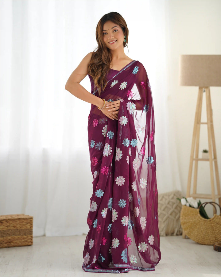 Elegant Faux Georgette Saree with | Unmatched Beauty for Grand Occasions