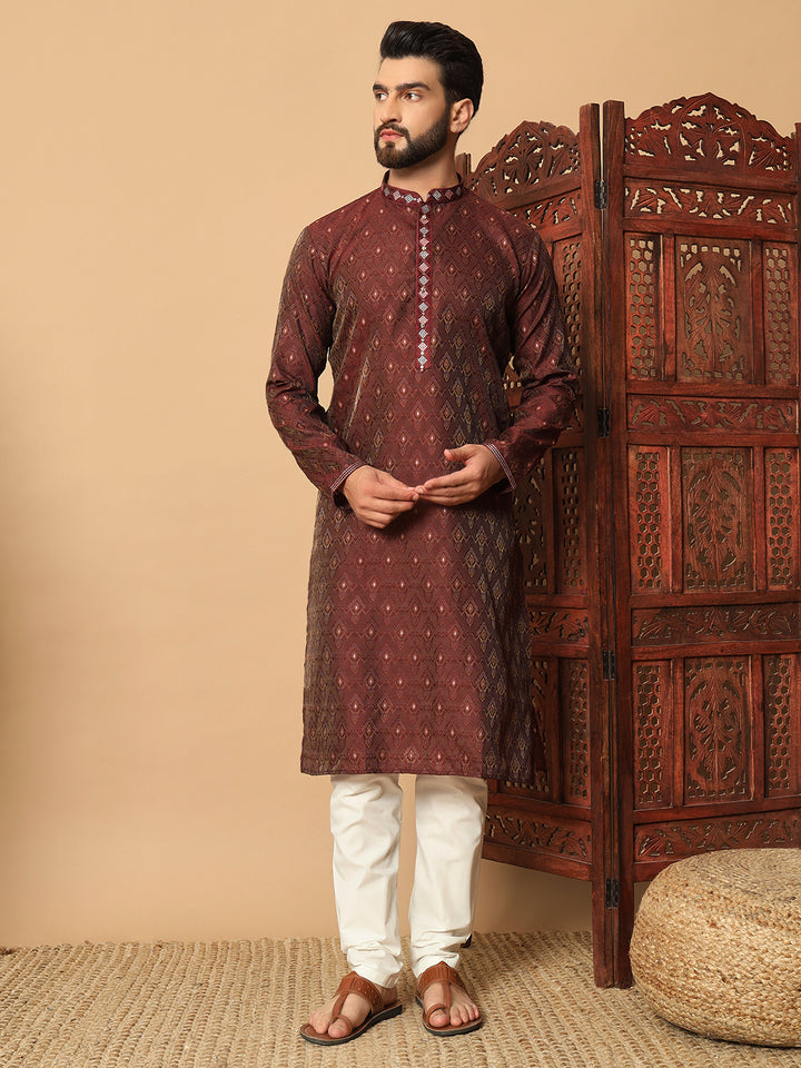 Jacquard Kurta for Men | Raymond Cotton Payjama with Mirror Embroidery