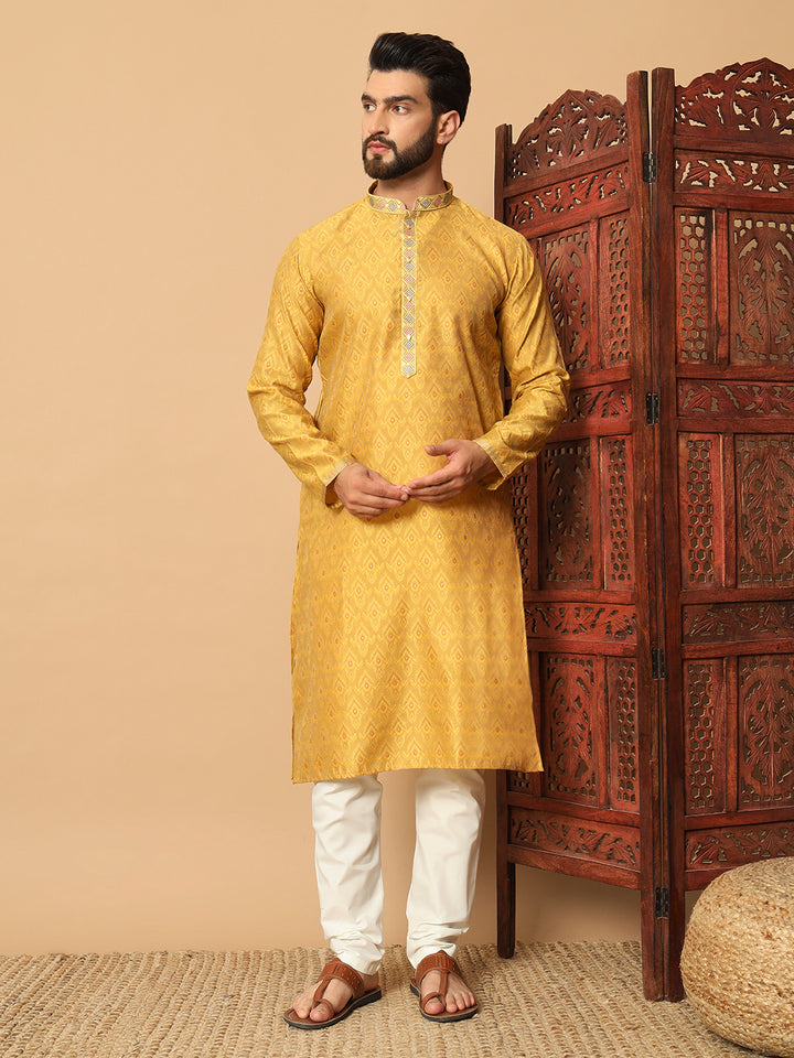Jacquard Kurta for Men | Raymond Cotton Payjama with Mirror Embroidery