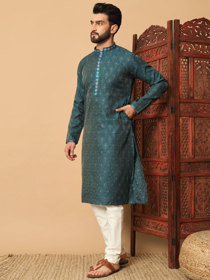 Jacquard Kurta for Men | Raymond Cotton Payjama with Mirror Embroidery