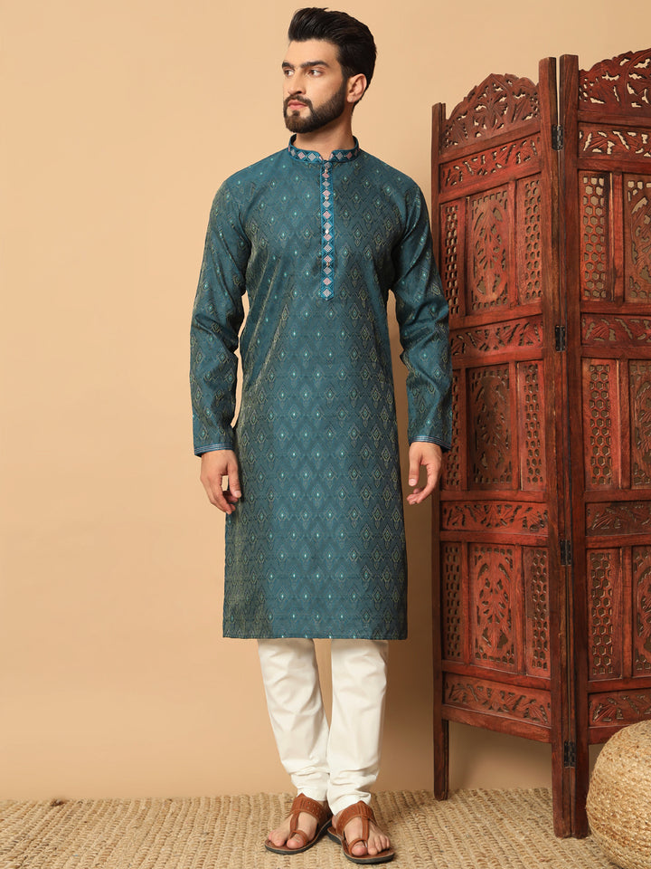 Jacquard Kurta for Men | Raymond Cotton Payjama with Mirror Embroidery