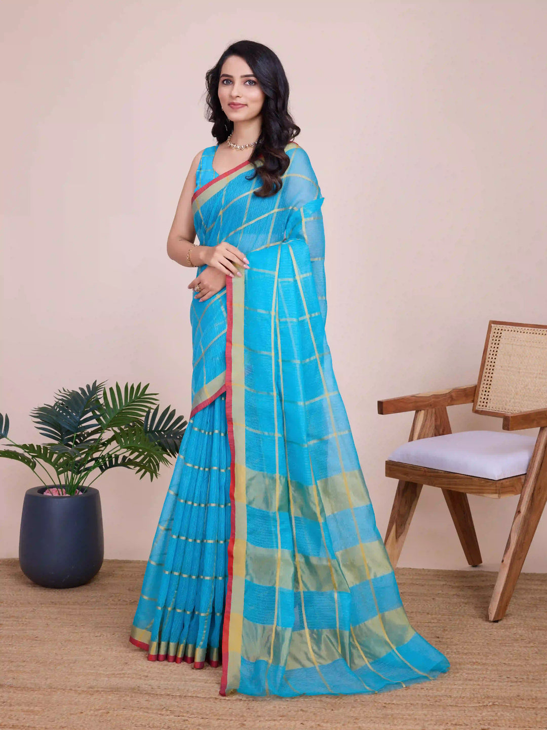 Stylish Kota Doriya Checked Saree with Blouse | Ideal Pick for Weddings and Parties