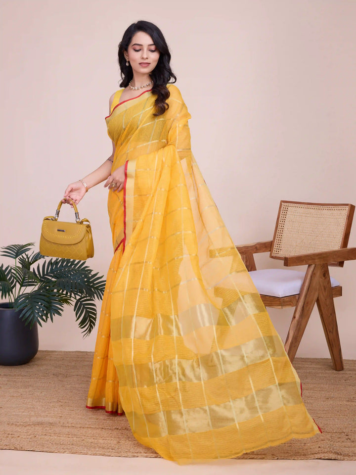 Stylish Kota Doriya Checked Saree with Blouse | Ideal Pick for Weddings and Parties