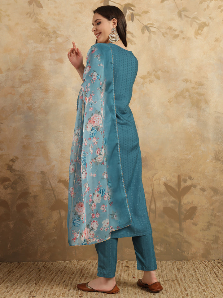 Teal Blue Viscose Rayon Salwar Kameez | Elegant Embroidery Ethnic Wear