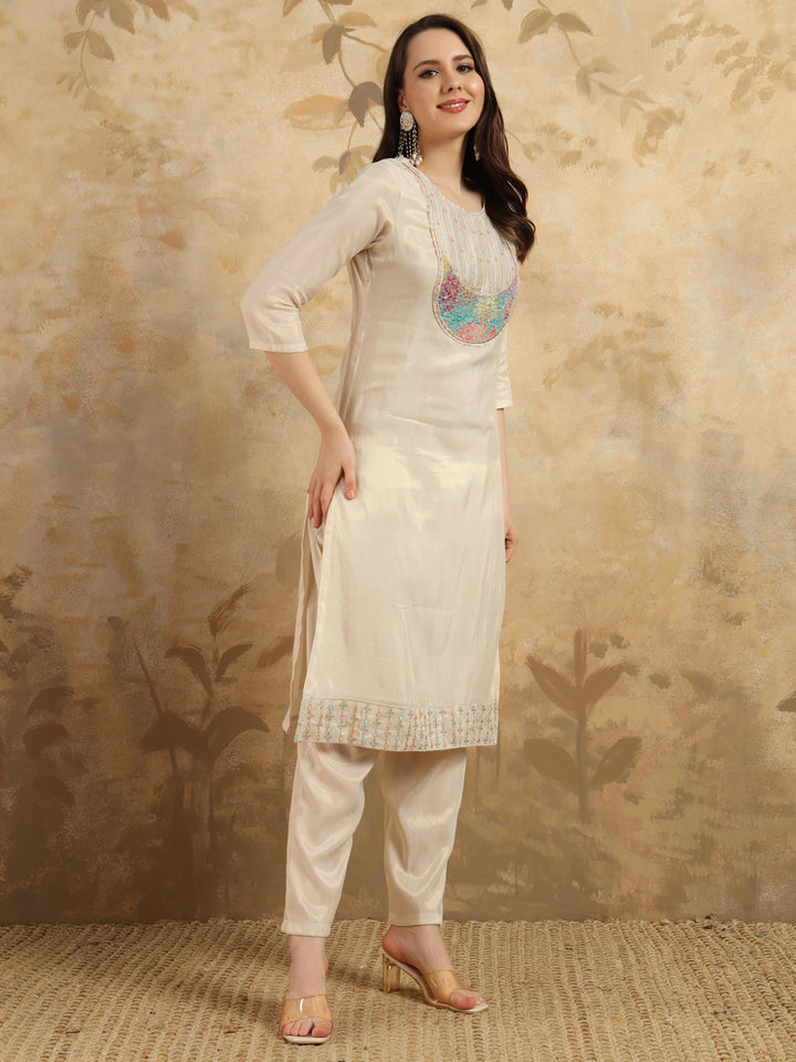 Beige Shimmer Salwar Kameez | Intricate Embroidery for Festive & Party Wear