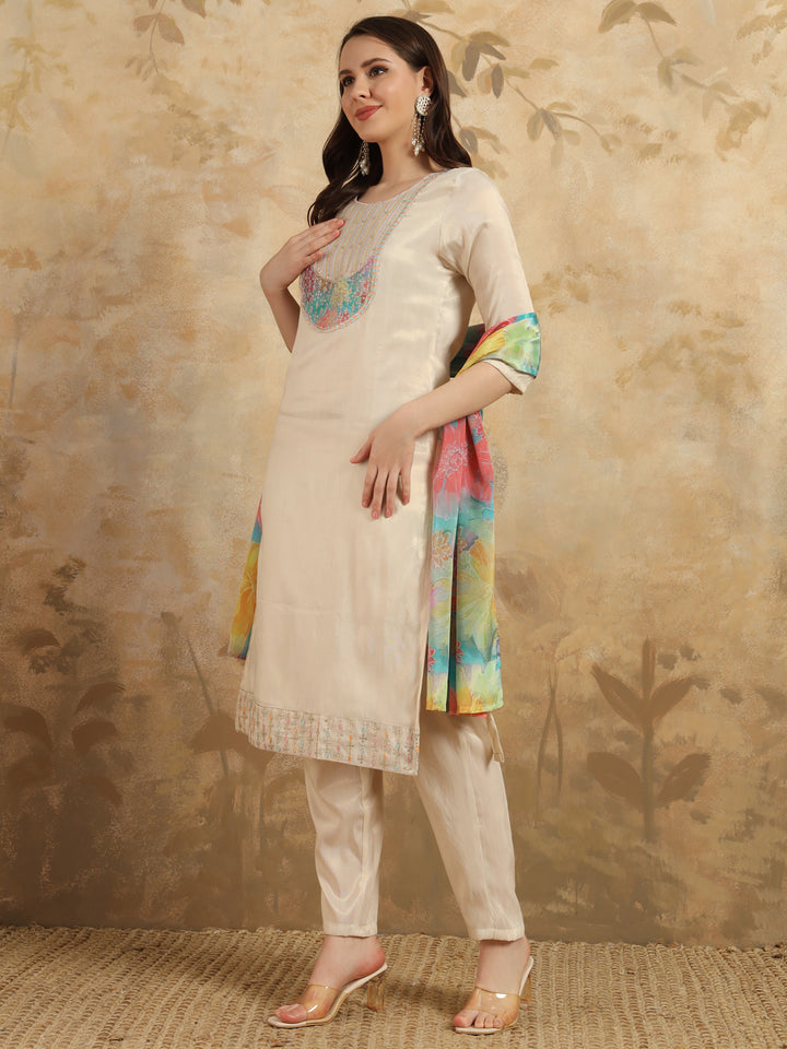 Beige Shimmer Salwar Kameez | Intricate Embroidery for Festive & Party Wear