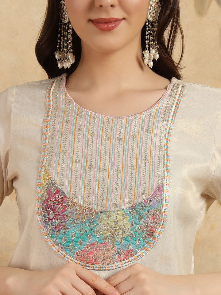 Beige Shimmer Salwar Kameez | Intricate Embroidery for Festive & Party Wear