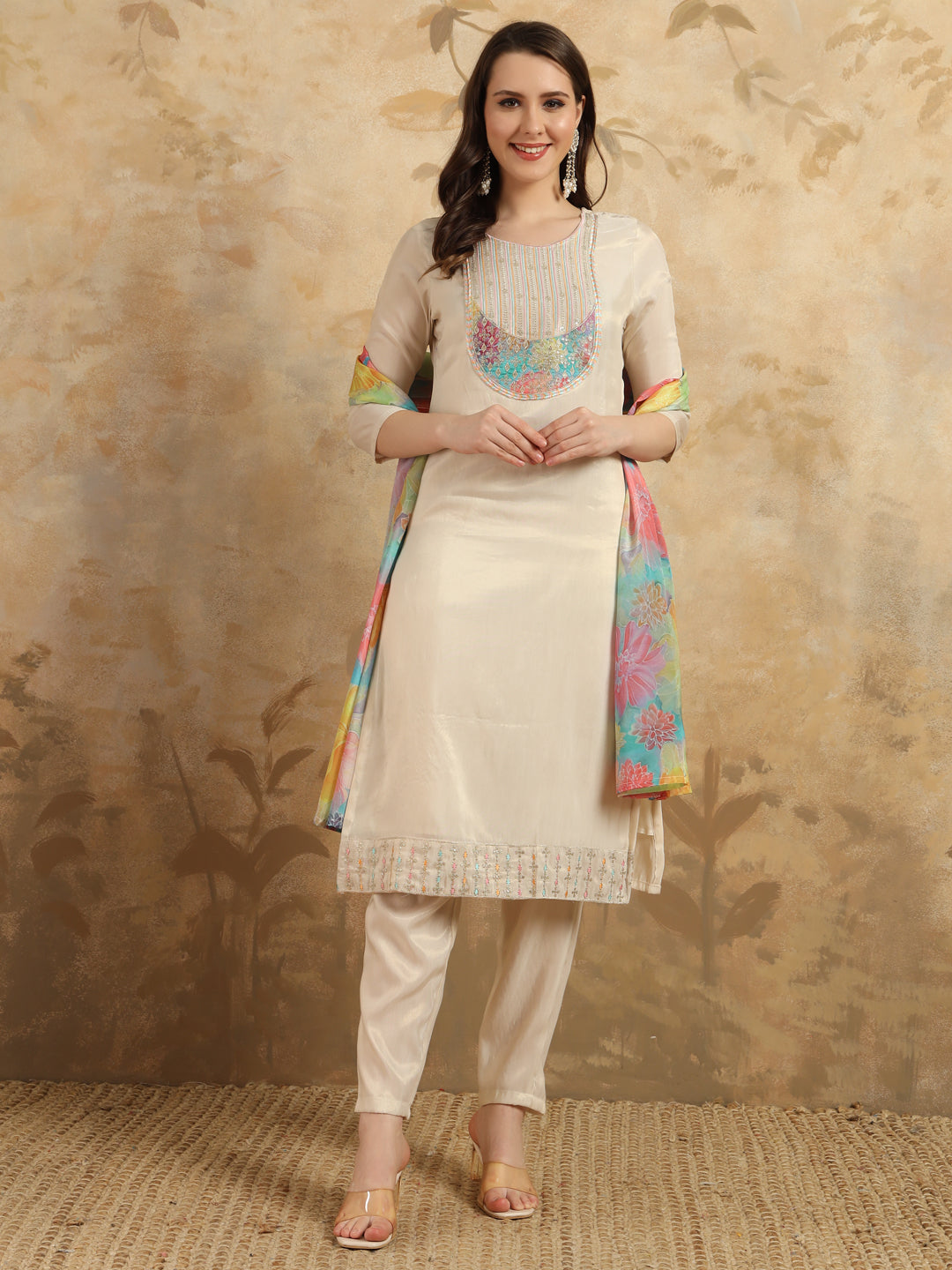 Beige Shimmer Salwar Kameez | Intricate Embroidery for Festive & Party Wear