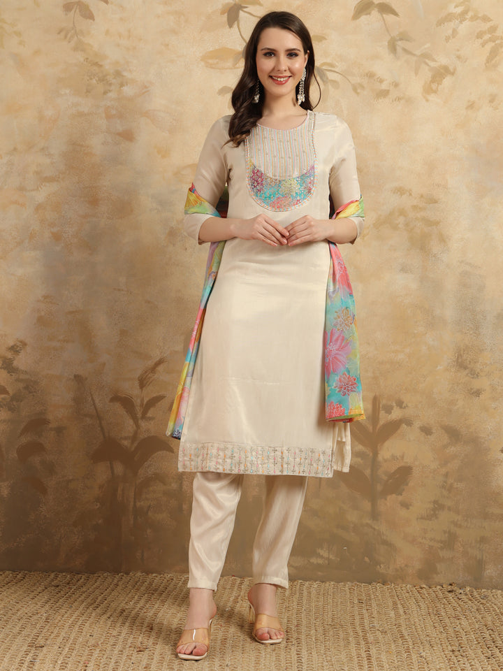 Beige Shimmer Salwar Kameez | Intricate Embroidery for Festive & Party Wear
