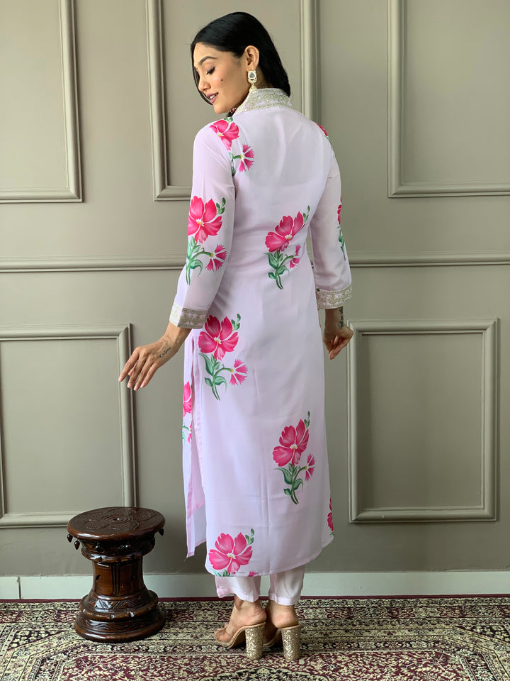Light Pink French Crepe Salwar Kameez | Elegant Floral Prints for Festive & Party Wear