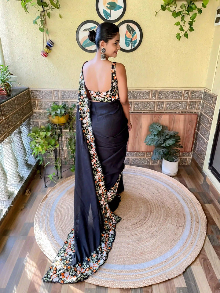 Elegant Vichitra Silk Saree | Embroidered with Sequins & Cut-Work