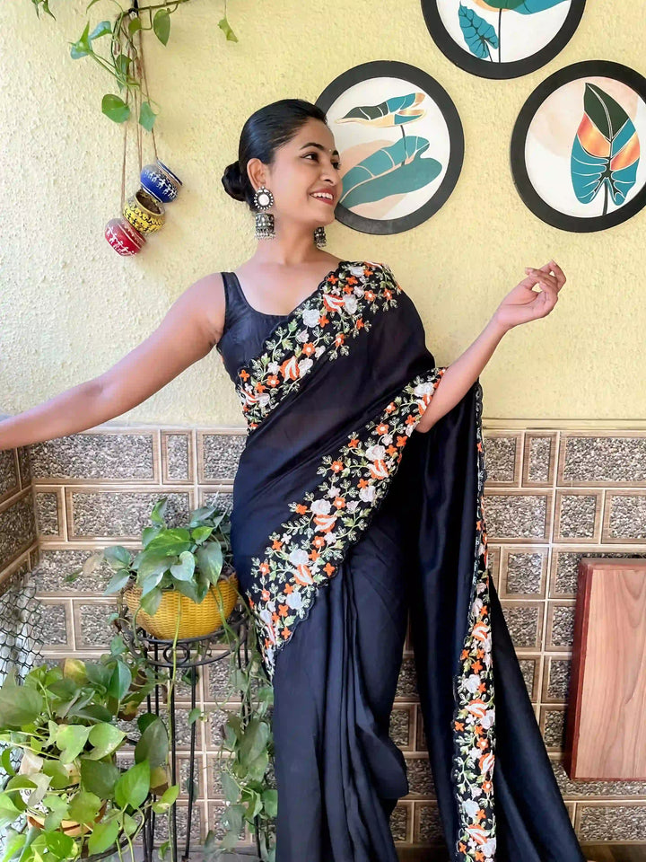 Elegant Vichitra Silk Saree | Embroidered with Sequins & Cut-Work