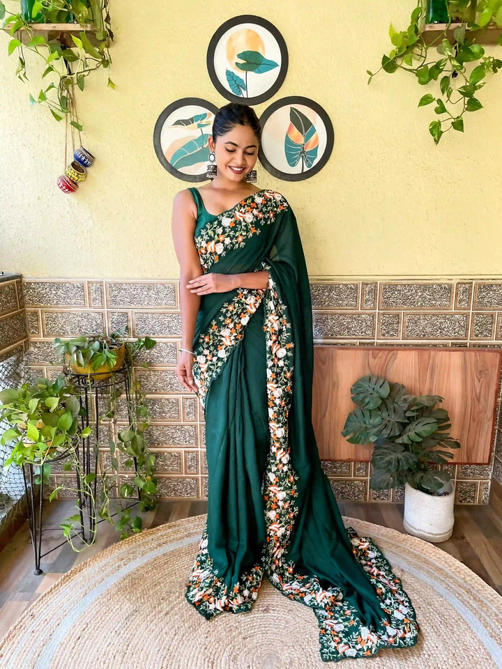 Elegant Vichitra Silk Saree | Embroidered with Sequins & Cut-Work