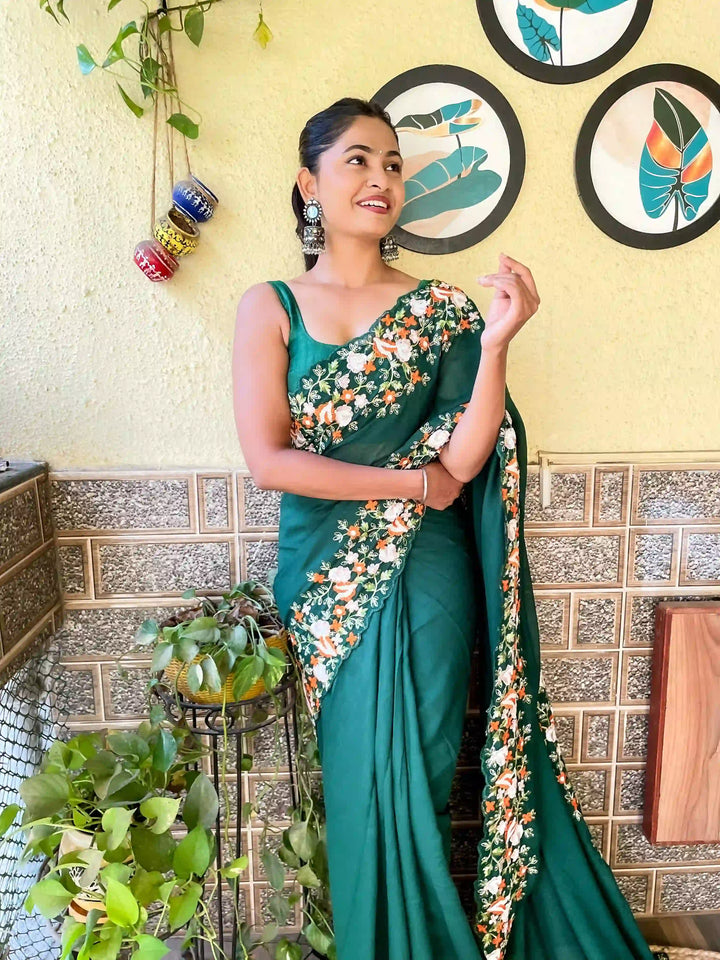 Elegant Vichitra Silk Saree | Embroidered with Sequins & Cut-Work
