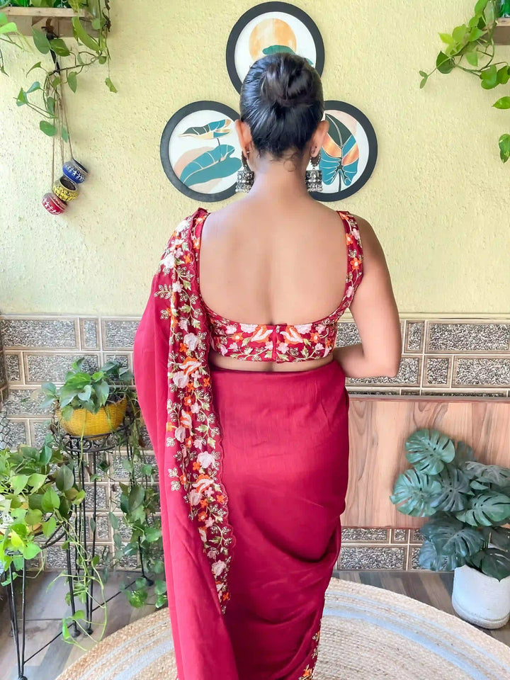 Elegant Vichitra Silk Saree | Embroidered with Sequins & Cut-Work