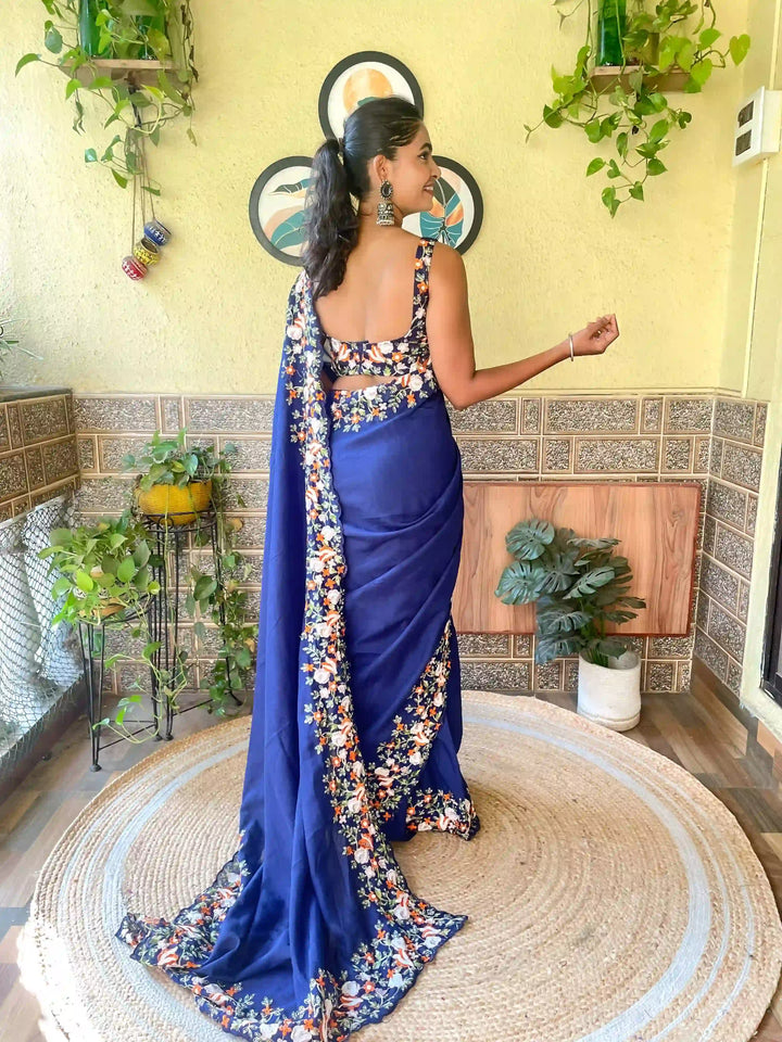 Elegant Vichitra Silk Saree | Embroidered with Sequins & Cut-Work