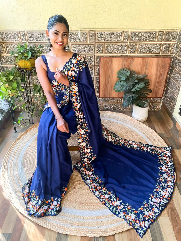 Elegant Vichitra Silk Saree | Embroidered with Sequins & Cut-Work