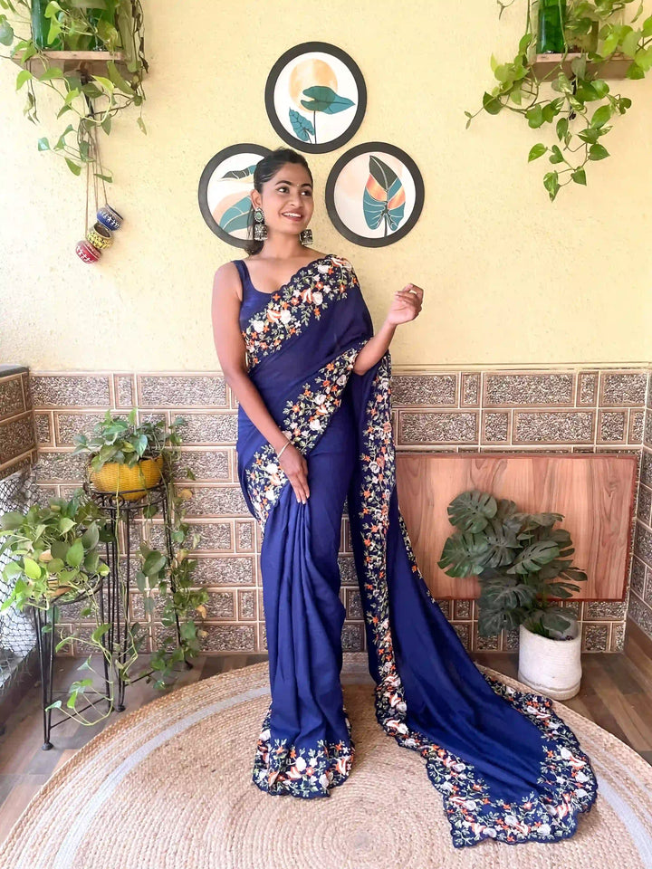 Elegant Vichitra Silk Saree | Embroidered with Sequins & Cut-Work