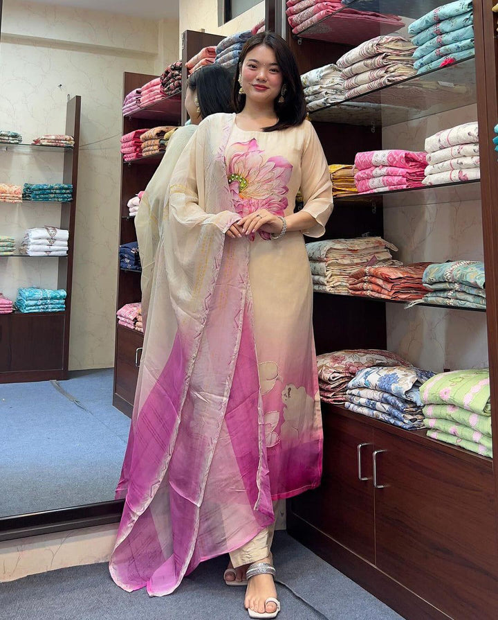 Off-White Taby Silk Salwar Kameez | Elegant Floral Print Festive & Party Wear