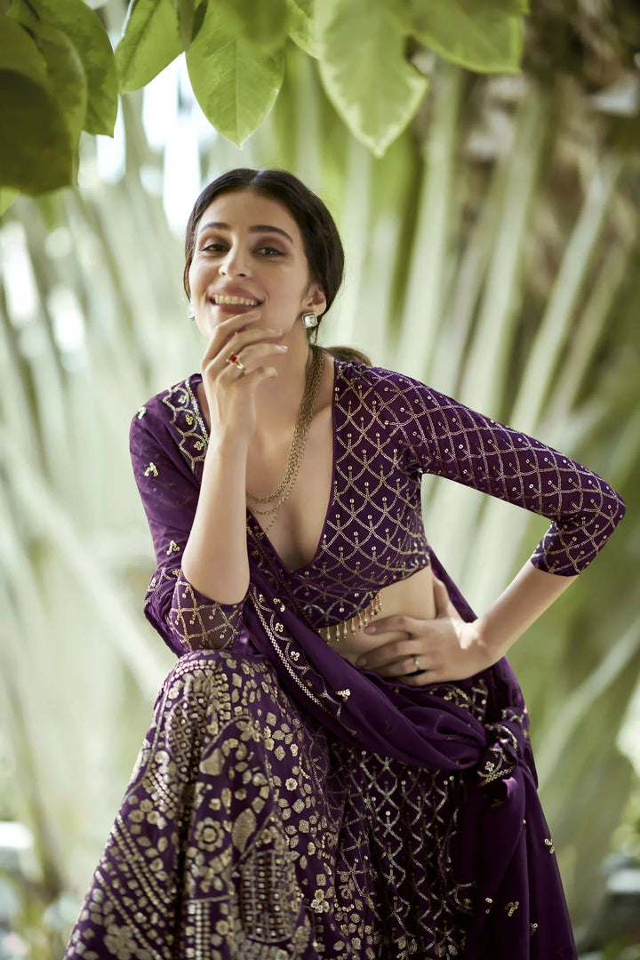 Purple Georgette Lehenga Choli with Designer Sequins Embroidery | Party Wear