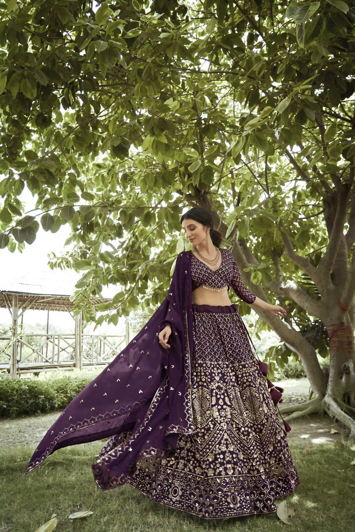 Purple Georgette Lehenga Choli with Designer Sequins Embroidery | Party Wear