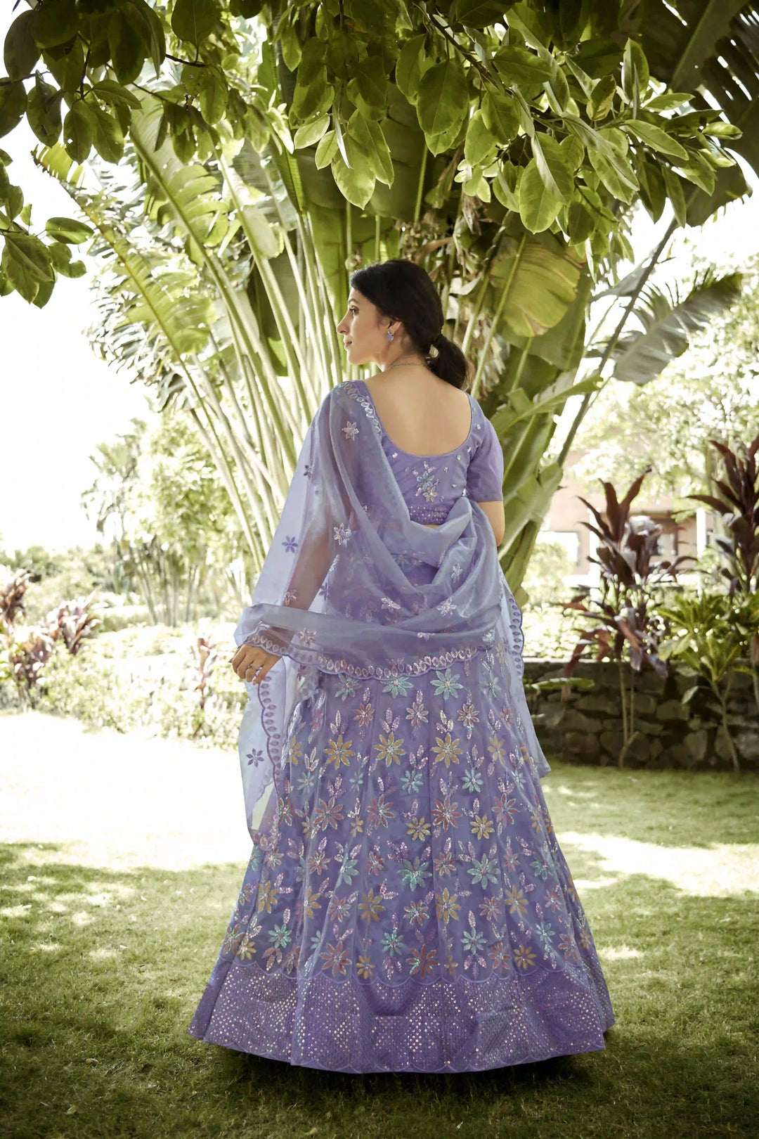Light Purple Silk Net Lehenga Choli with Designer Sequence Embroidery | Party Wear