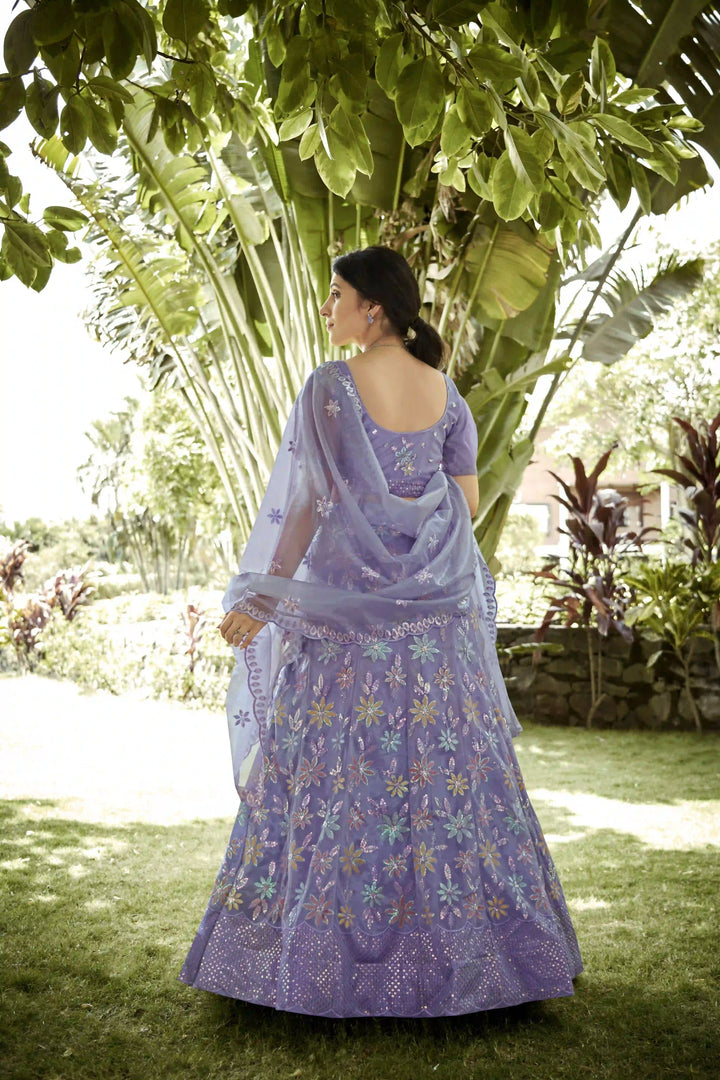 Light Purple Silk Net Lehenga Choli with Designer Sequence Embroidery | Party Wear
